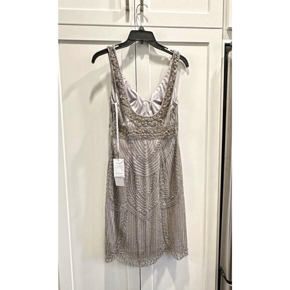 Sue Wong Nocturne Platinum Silver Beaded Empire Short Cocktail Formal Dress 4 - Picture 3 of 5